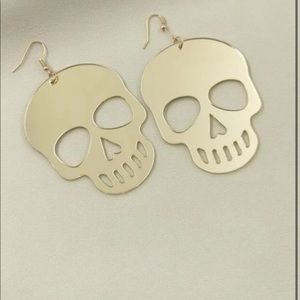 Gold Mirror Skull Earrings Mirrored Large Day of the Dead El Dia de la Muerte